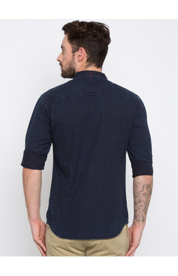Blue Checked Slim Fit Casual Shirts