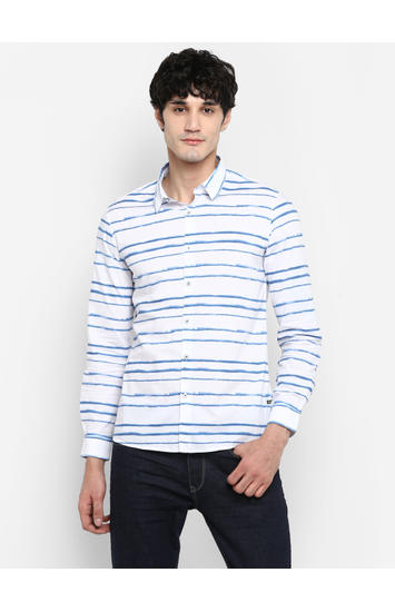 White Striped Slim Fit Casual Shirts