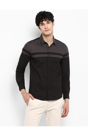 Black Striped Slim Fit Casual Shirts