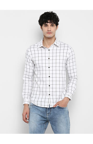 White Checked Slim Fit Casual Shirts