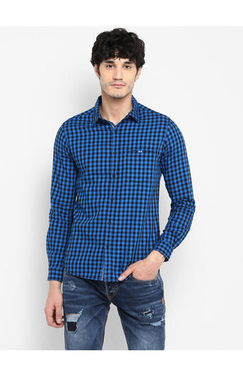 Blue Checked Slim Fit Casual Shirts