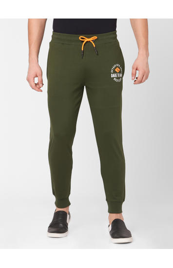 Spykar Green Cotton Relax Fit KNIT TRACK PANTS