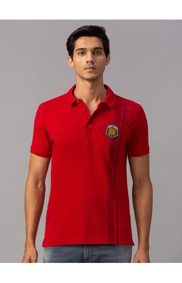 Spykar Red Cotton Slim Fit T-Shirts (Slim)