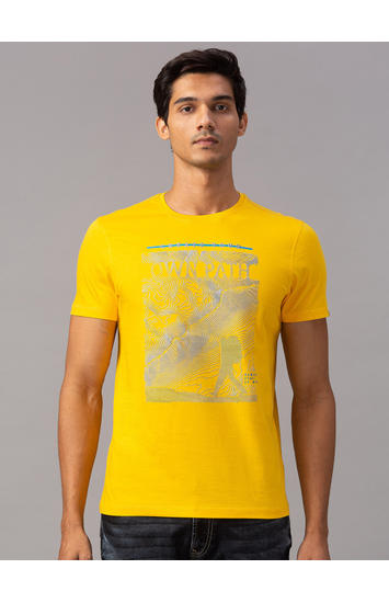 Spykar Yellow Cotton Slim Fit T-Shirts (Slim)