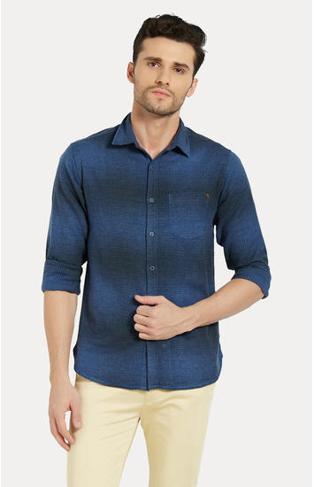 Blue Printed Slim Fit Casual Shirts