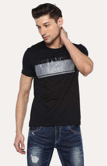 Black Printed Slim Fit T-Shirts