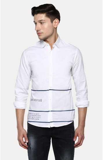 White Striped Slim Fit Casual Shirts
