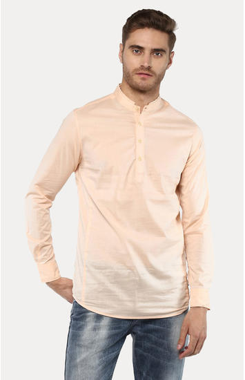 Peach Solid Slim Fit Casual Shirts