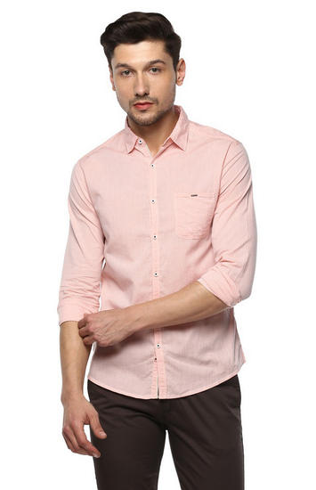 Pink Solid Slim Fit Casual Shirts