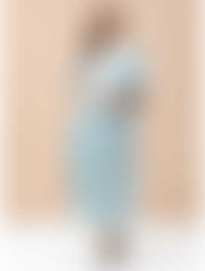 Floral Print Sky Blue Cotton Lurex Maternity Kaftan Dress Calf Length