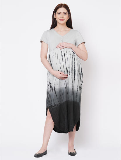 Elegant Cotton Tie N Dye Maternity Dress
