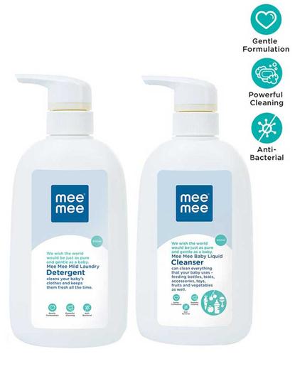 Mee Mee Mild Baby Liquid Laundry Detergent Bottle and Anti-Bacterial Baby Liquid Cleanser (500 ml)