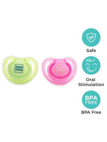 Mee Mee Baby Pacifier with Orthodontic Nipple (Green/Pink)
