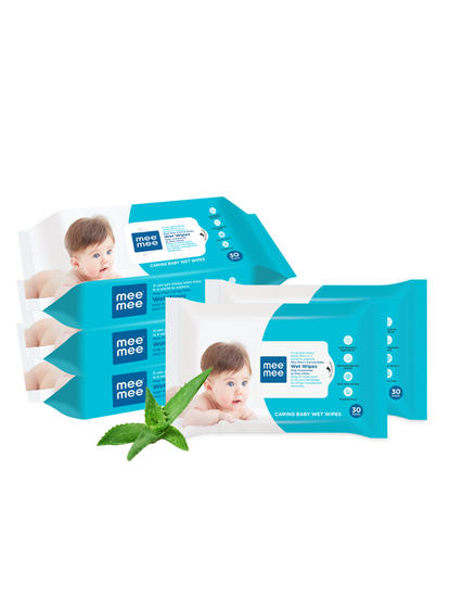 Mee Mee Caring Baby Wet Wipes with Aloe Vera (30pcs) (Pack of 5)