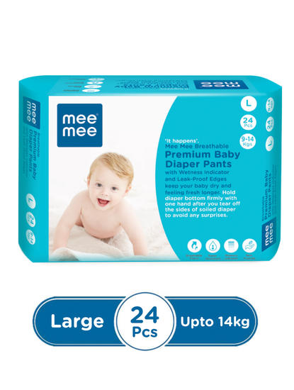Mee Mee Breathable Premium Baby Diaper Pants with Wetness Indicator and Leak-Proof Edges (Large, 24 Pcs)