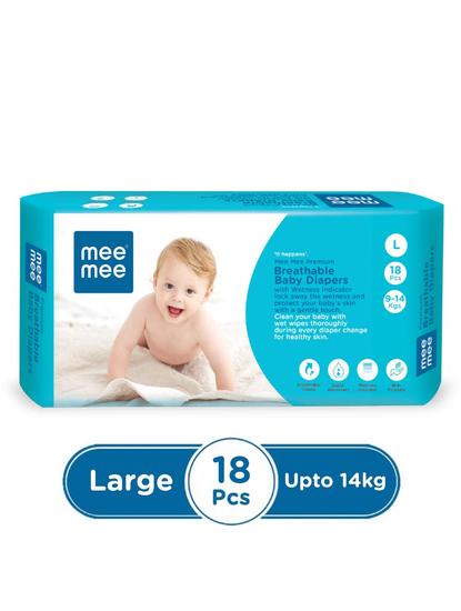Mee Mee Premium Breathable  Baby Diapers (Large - 18 Pieces)