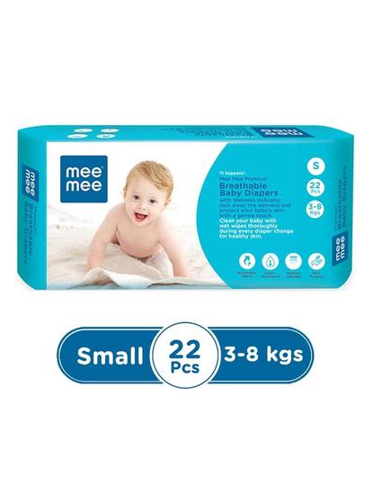  Mee Mee Premium Breathable Baby Diapers with Wetness Indicator (Small, 22 pcs)