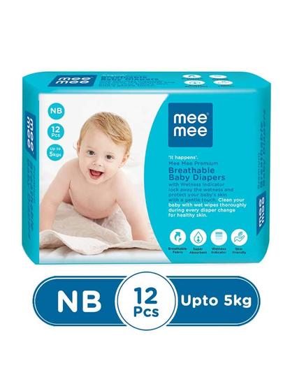 Mee Mee Premium Breathable Baby Diapers (Newborn - 12 Count)