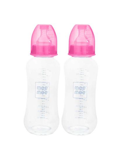 Mee Mee Premium Glass Feeding Bottle - Pink (240 ml, Pack of 2)