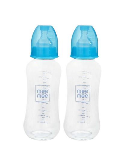 Mee Mee Premium Glass Feeding Bottle - Blue (240 ml, Pack of 2)