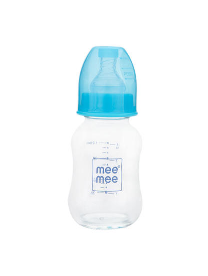 Mee Mee Premium Glass Feeding Bottle - Blue (125 ml)