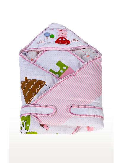 Pink Printed Wrapper with Hood