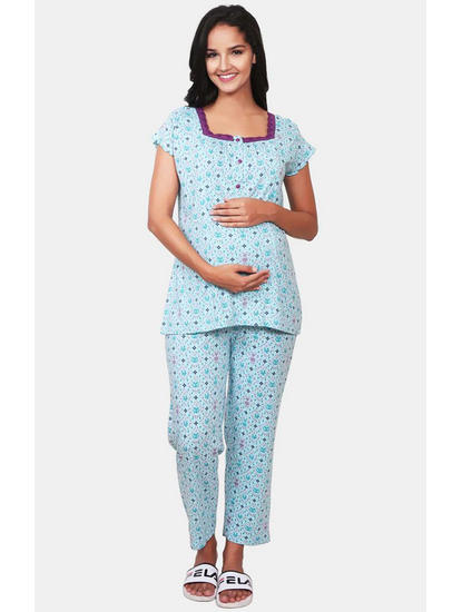 Mee Mee Blue Printed Maternity Nightsuit