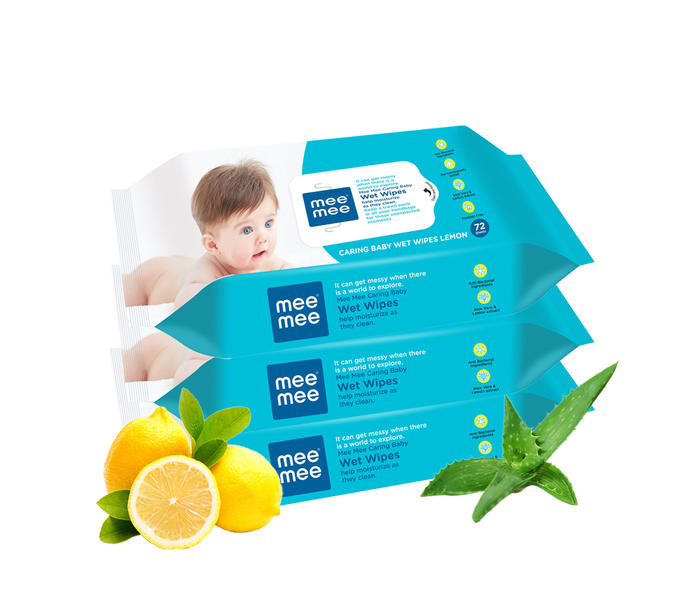 Mee Mee Caring Baby Wet Wipes with Lemon Fragrance - 72 pcs (Pack of 3)