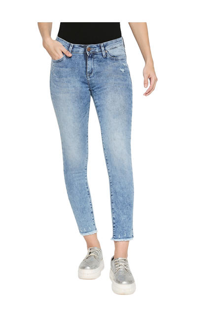 Spykar Blue Cotton Mid Rise Skinny Ankle Length Fit Jeans (Adora)