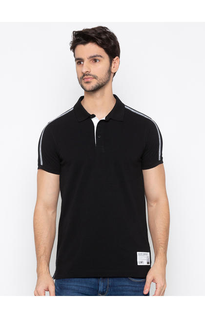 Spykar Black Solid Polo T-Shirt