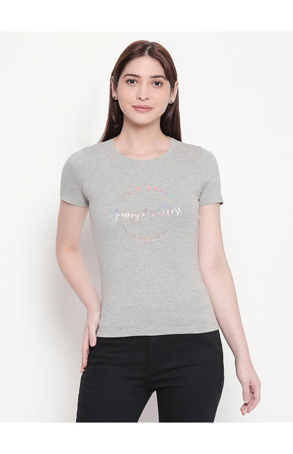 Grey Printed Regular Fit T-shirt