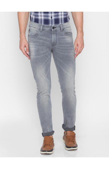 Spykar Grey Cotton Men Jeans (SKINNY)