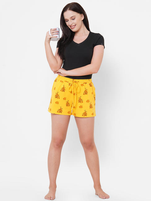 Funky Yellow Print Cotton Shorts