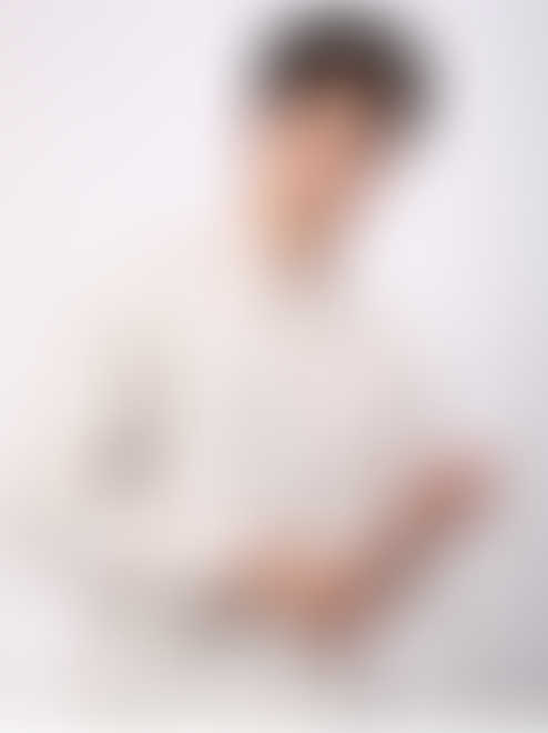 Ivory Ikat Textured Linen Kurta