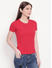 Red Solid Henley Neck Top