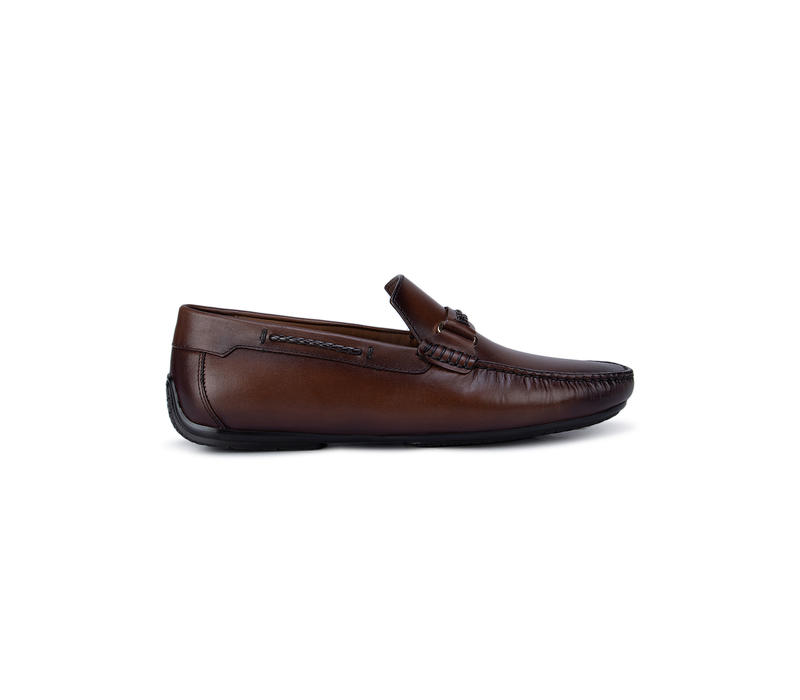 Brown Plain Leather Moccasins
