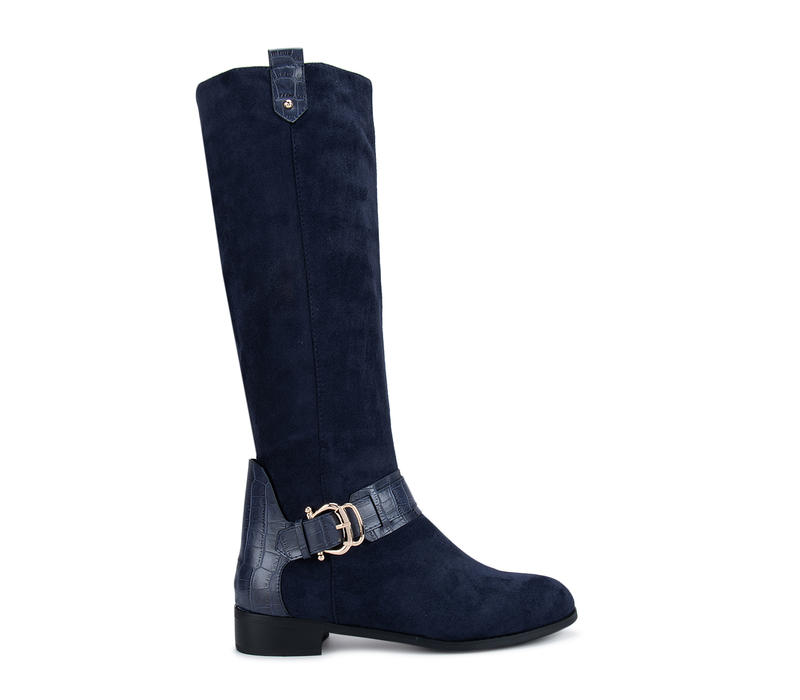 Blue Faux Suede Knee High Boots