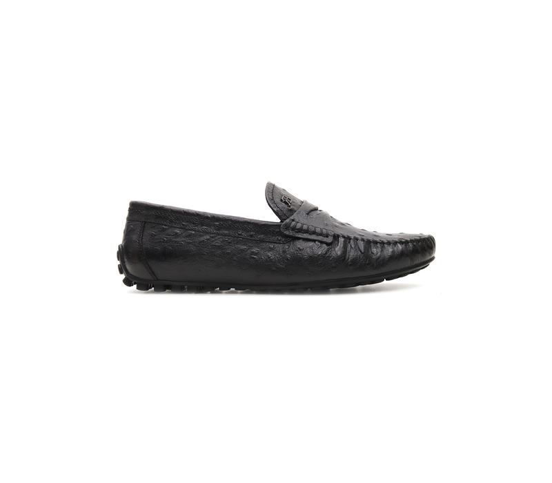 Black Moccasins In Ostrich Leather