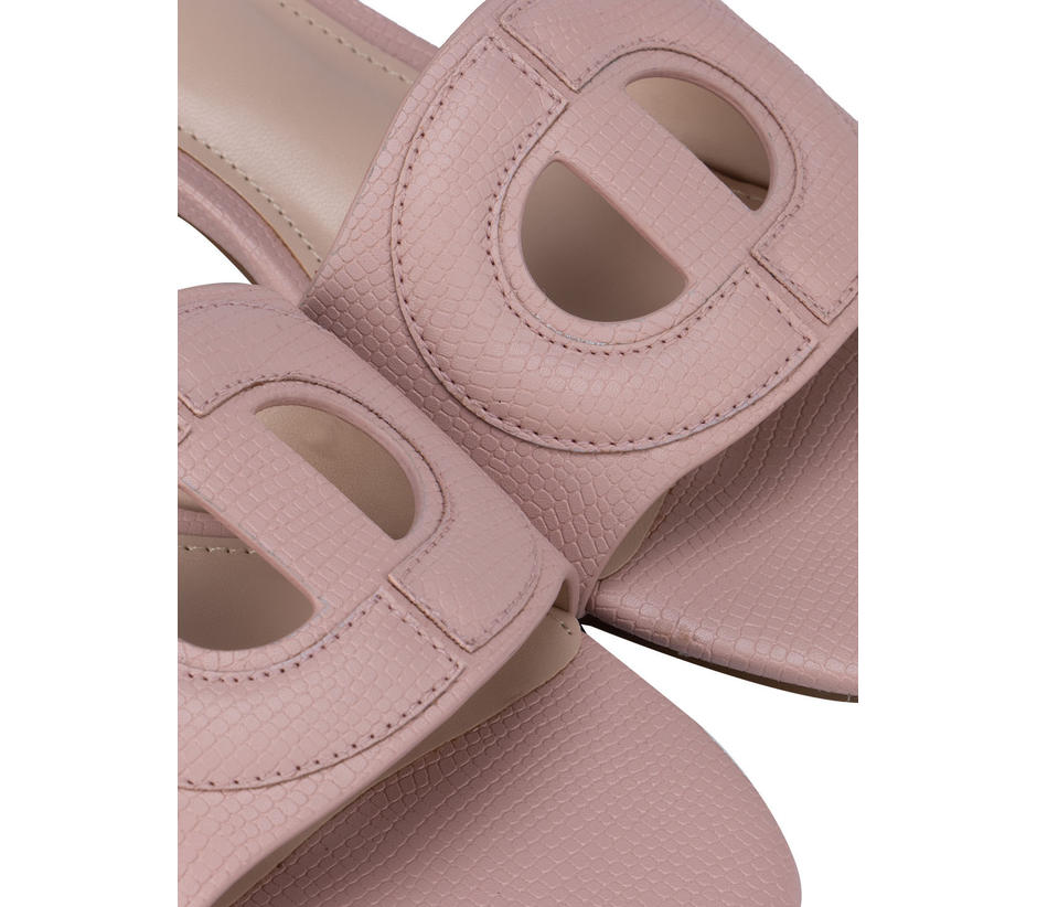 Pink Detailed Strap Textured Heels