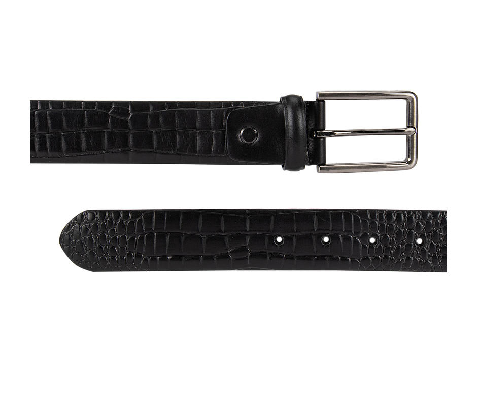 Black Croco Patterned Leather Belt