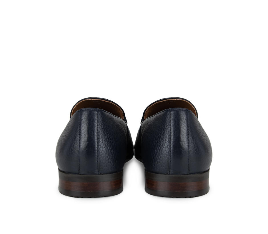 Navy Blue Textured Leather Loafers