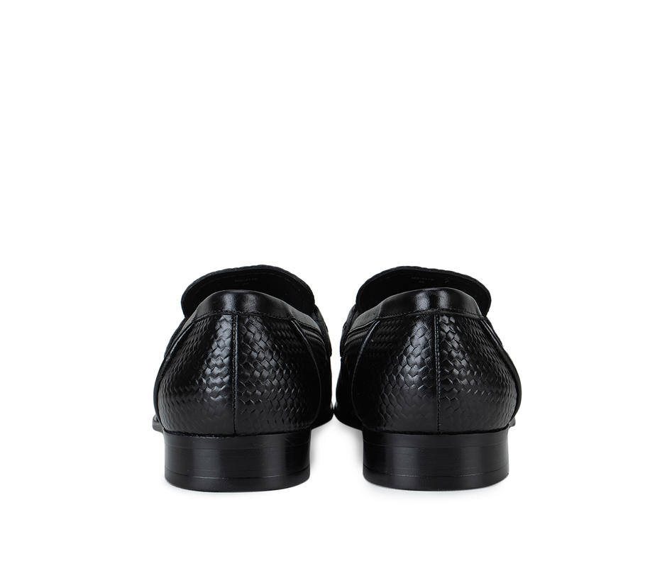 Black Embellished Weave Loafers