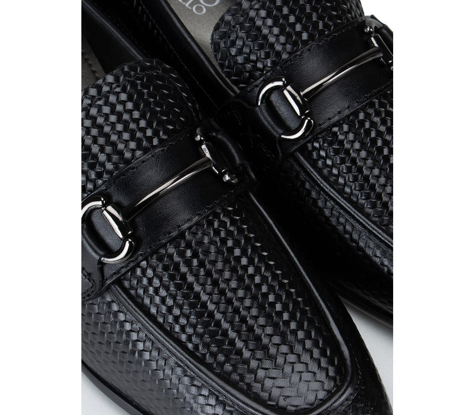 Black Embellished Weave Loafers