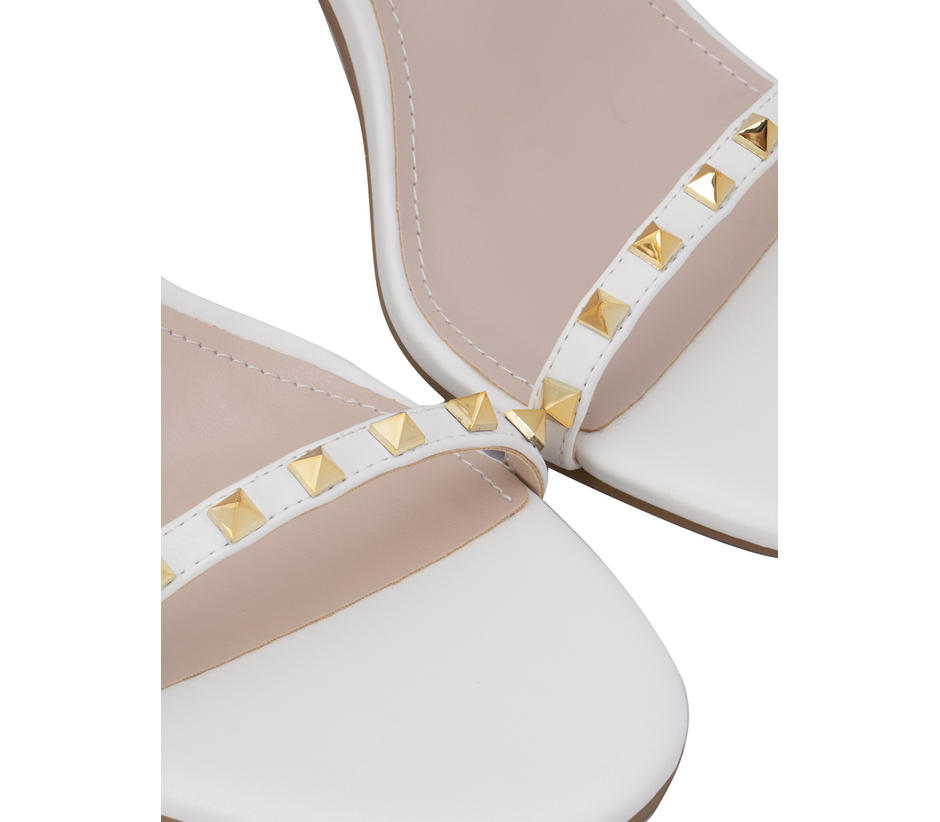 White Stud Embellished Strap Heels