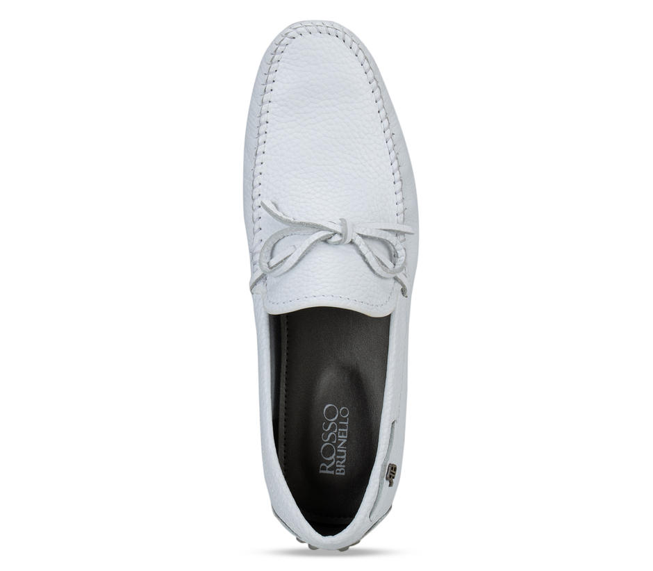 White Leather Bow Moccasins