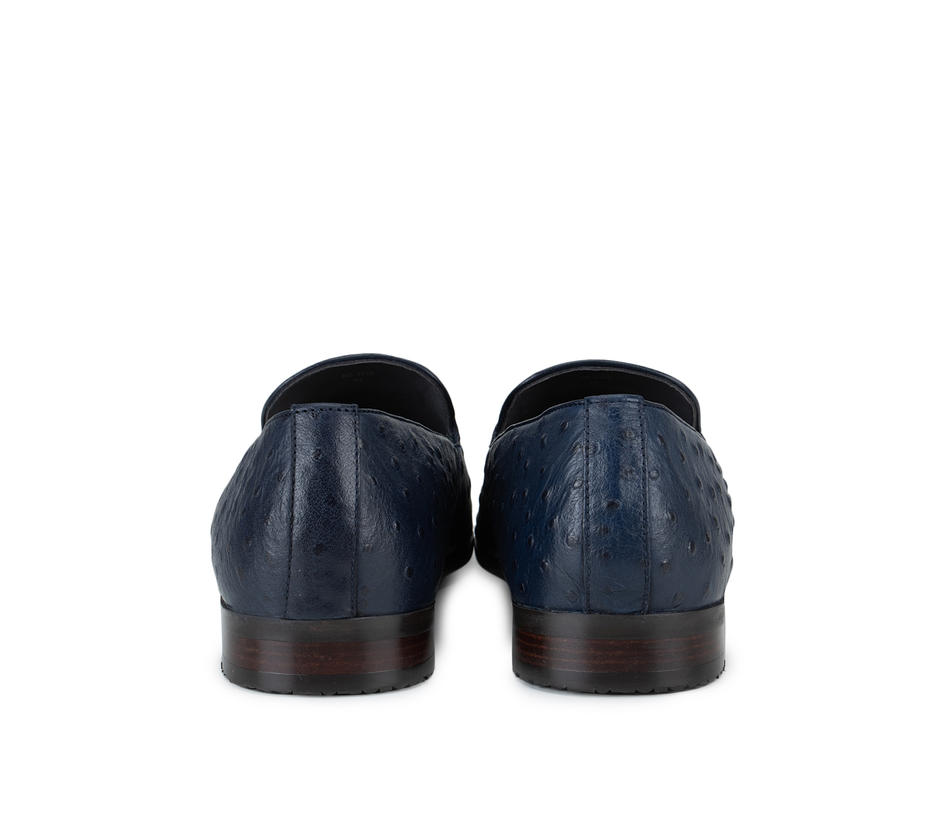 Navy Blue Textured Loafers With Tassels