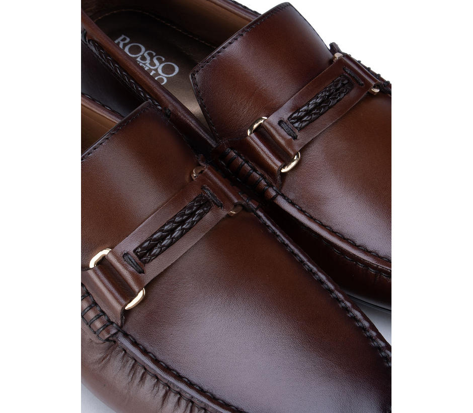 Brown Plain Leather Moccasins