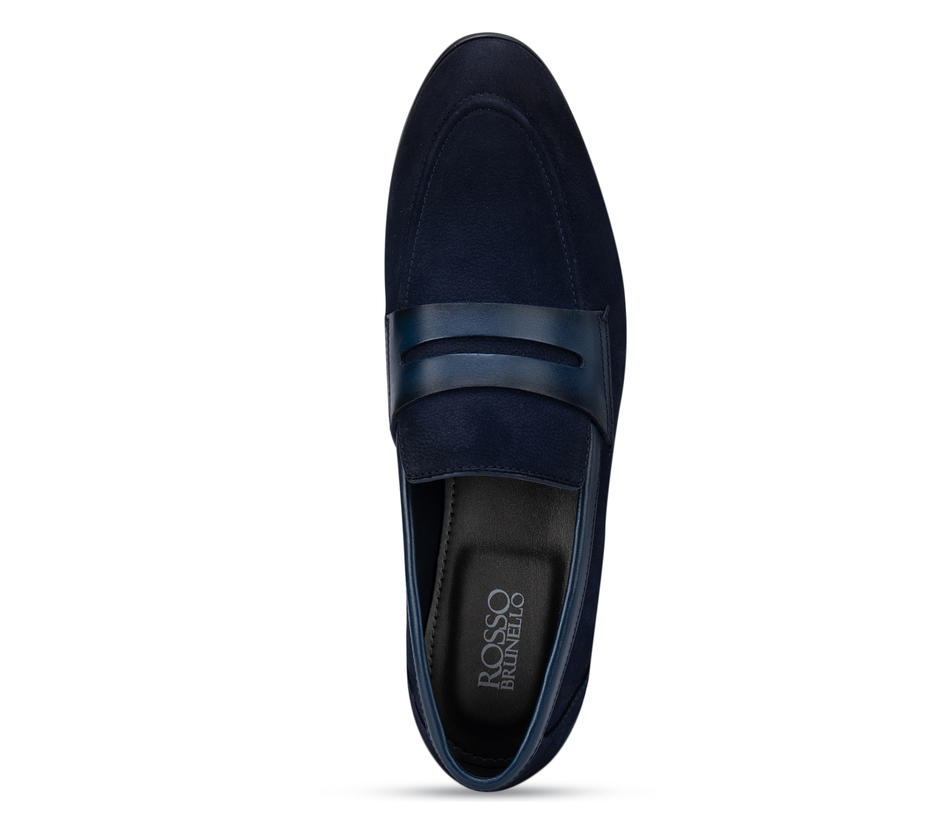 Blue Loafers with Leather Panel