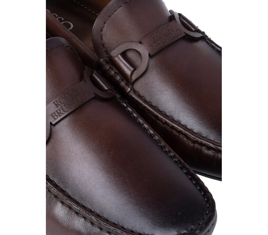 Coffee Leather Moccasins With Logo Buckle