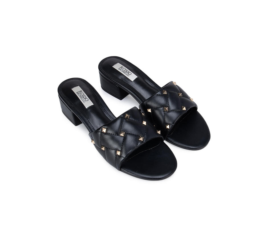 Black Stud Embellished Quilted Heels